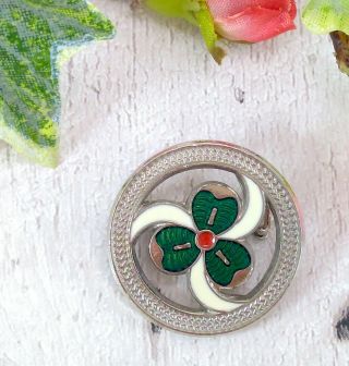 Vintage Girl Guides Shamrock Clover Thanks Pin Badge Brooch 2