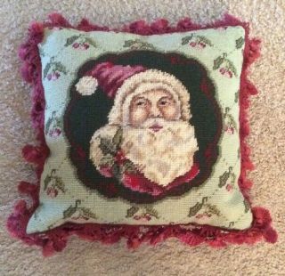 14 " Vintage Christmas Santa St Nick Old World Needlepoint Square Pillow