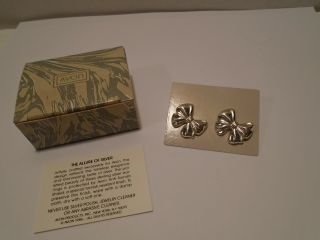 Vintage Nos Avon Sterling Silver Bow Pierced Earrings,  Nib,