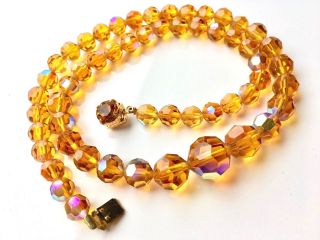 Vintage 50/60s Amber Colour Iridescent Glass Fated Cut Graduating Bead Necklace