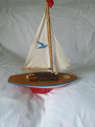 Vtg Toy Model Wood Deck/ Plastic Sailboat