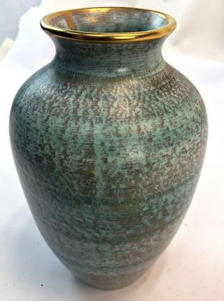 Vintage 10 " Stangl Art Studio Pottery Ceramic Teal Blue Green Gold Flower Vase