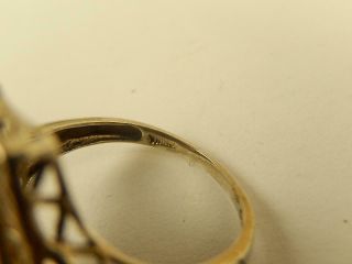 Sterling BLACK ONYX DIAMOND RING Filigree Shank Sz 7 1/4 Vintage LONG Ornate 4