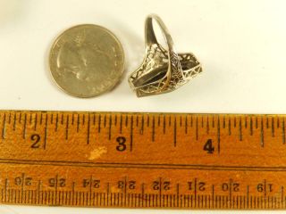 Sterling BLACK ONYX DIAMOND RING Filigree Shank Sz 7 1/4 Vintage LONG Ornate 5