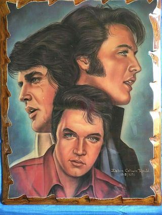 Elvis Presley The 3 Faces Of Elvis Vintage Homemade Wall Art Signed And Dated