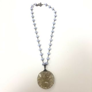 Sage Machado Vintage Carved Jade Pendant On Beaded 15.  5 Sterling Silver Necklace 4