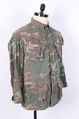 Vtg 60s Usmc Vietnam Slant Pocket Tropical Camo Shirt Jacket Usa Mens Small