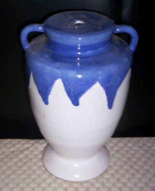 Vintage Redware Pottery Urn Lamp Base White With Blue Drip