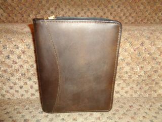 Vtg Franklin Quest Covey Usa Brown Sandstone Leather Compact Zip Planner