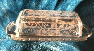 Vtg Fostoria Etched Heather 1/4 Lb Crystal Mid Century Butter Dish W/ Cover Usa
