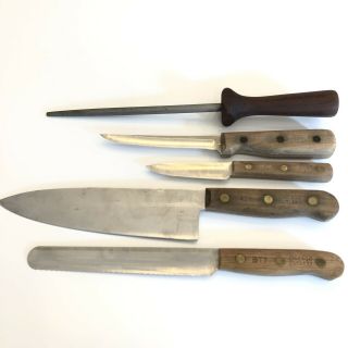 4 Vintage Chicago Cutlery Knife Set Wood Handle Bt7 42s 107s 62s Plus Sharpener