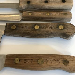 4 Vintage Chicago Cutlery Knife Set Wood Handle BT7 42S 107S 62S Plus Sharpener 2