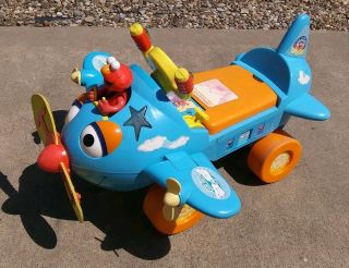 Vtg Sesame Street Fly With Elmo Airplane Push Toy Lights Sounds