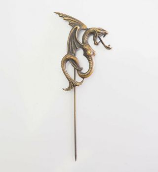 Vintage Bronze Serpent Winged Dragon Lady Brooch Pin