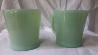 PAIR Vintage Fire - King Green Jadeite Ovenware D - Handle Glass Mug USA 14 3