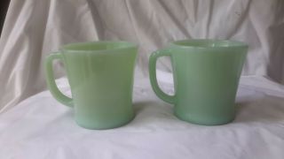PAIR Vintage Fire - King Green Jadeite Ovenware D - Handle Glass Mug USA 14 4