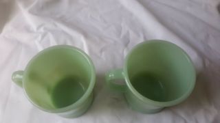 PAIR Vintage Fire - King Green Jadeite Ovenware D - Handle Glass Mug USA 14 5