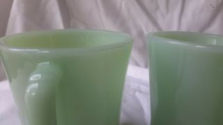PAIR Vintage Fire - King Green Jadeite Ovenware D - Handle Glass Mug USA 14 8