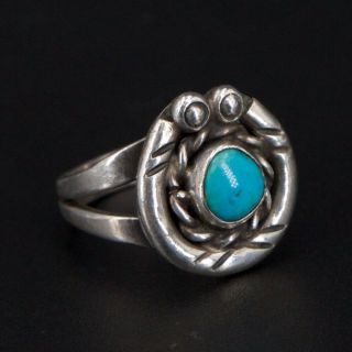 Vtg Sterling Silver Navajo Braided Turquoise Stone Horseshoe Ring Size 6 - 4.  5g
