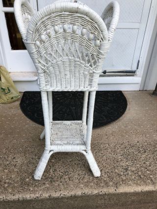 Vintage Wicker And Bead Plant Stand White