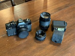 Vintage Vivitar 220/sl 35mm Slr Camera W/ Lenses