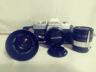 Minolta Srt 201 Camera Rokkor - Pf 58mm/1:1.  4 & Rokkor - Sg 28mm 1:3.  5 Lens 3x Tele