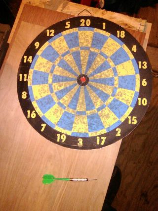 Vintage Black,  Blue And Yellowdart Board 16 " Man Cave Beer Bar