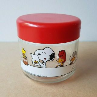 Vintage Schulz Snoopy Glass Jar 1965 United Feature Syndicate Cerve Per Alimenti