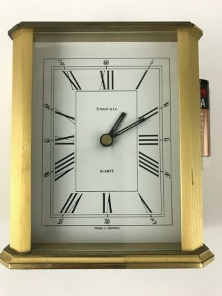 Vintage Tiffany & Co Brass Portfolio Desk Quartz Clock - Made In Germany