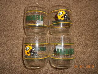 Vintage Nfl Green Bay Packers Glass Tumbler 8 Oz.  Cocktail Glass Cup,  Set Of 4
