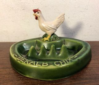 Vintage Dekalb Chix Rosemeade Dakota Pottery Ashtray Farm Advertising Feeds