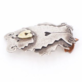 VTG Sterling Silver & Brass Copper Accent FAR FETCHED Bear Fish Brooch Pin 9.  5g 3