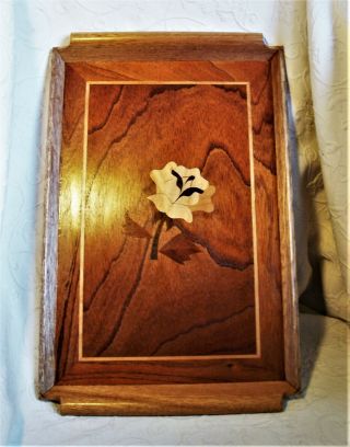 Vintage Hand Inlaid Rose Marquetry Art 20 " X13 " X1 " Wood Veneer Serving Tray Euc