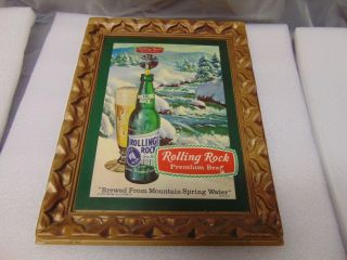 Vintage Rolling Rock Beer Plastic Advertisement Display Snow Mountains 14 " X 10 "