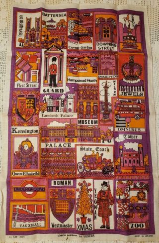 Vintage Tea Towel London England Ulster Linen Queen Palace Tower Guard
