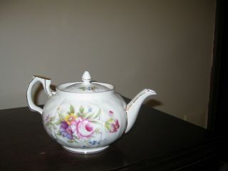 Vintage Aynsley Bone China Teapot Floral Design Gold Trim England 3
