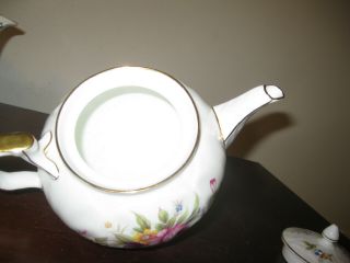 Vintage Aynsley Bone China Teapot Floral Design Gold Trim England 6