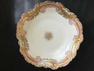 Vintage Ak & Vf Limoges France Hand Painted Gold,  Pink Rim On Bowl Serving Dish
