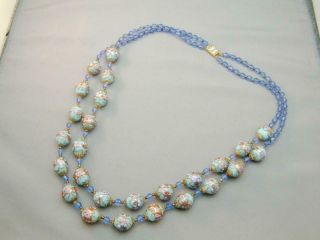 2 Strand Vintage Baby Blue Wedding Cake Art Glass Bead Necklace Aventurine