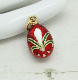 Vintage Red Enamel & Crystal Egg Necklace Pendant / Charm Jewellery