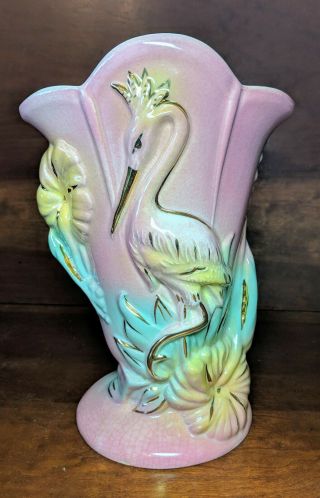 Vintage 1940s Crane / Flamingo Vase,  Hull Sunglow Style Usa 85