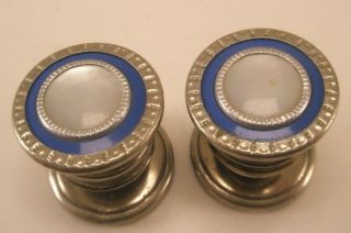 Mother Pearl & Blue Vintage Victorian Snap Link Cuff Links Gift B&w Kum A Part