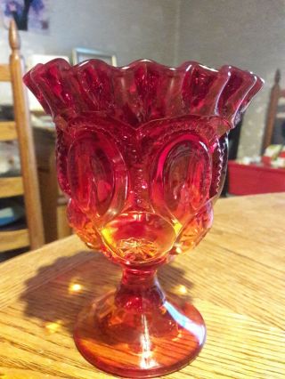 Vintage Ruby Red Amberina Candy Dish Candle Holder Vase Compote Footed Pedistal