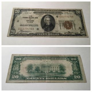 Vintage $20 National Currency 1929 Twenty Dollars Chicago Federal Reserve Bank