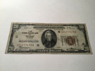 VINTAGE $20 NATIONAL CURRENCY 1929 TWENTY DOLLARS CHICAGO FEDERAL RESERVE BANK 2