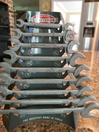 Craftsman 9 Pc Vintage V Series Sae Open End Wrench Set W/ Display Rack Usa