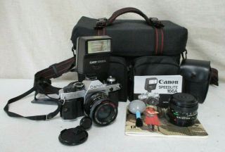Vintage Canon Ae - 1 Camera,  28mm Lens 50mm Lens Flash Carry Case & More Cam