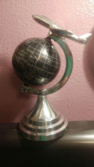 Vintage Home Office Desk Rotating Globe On Stand World Airplane Decoration Piece