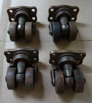 4 Vintage Double Wood Wheels Swivel Casters Phoenix Caster Co.  Indianapolis