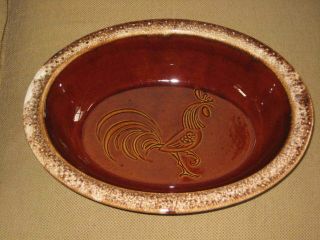 Vtg Hull Brown Drip Serving Bowl W/ Rooster,  Oven - Proof 13 " X10 " Brown,  Oval